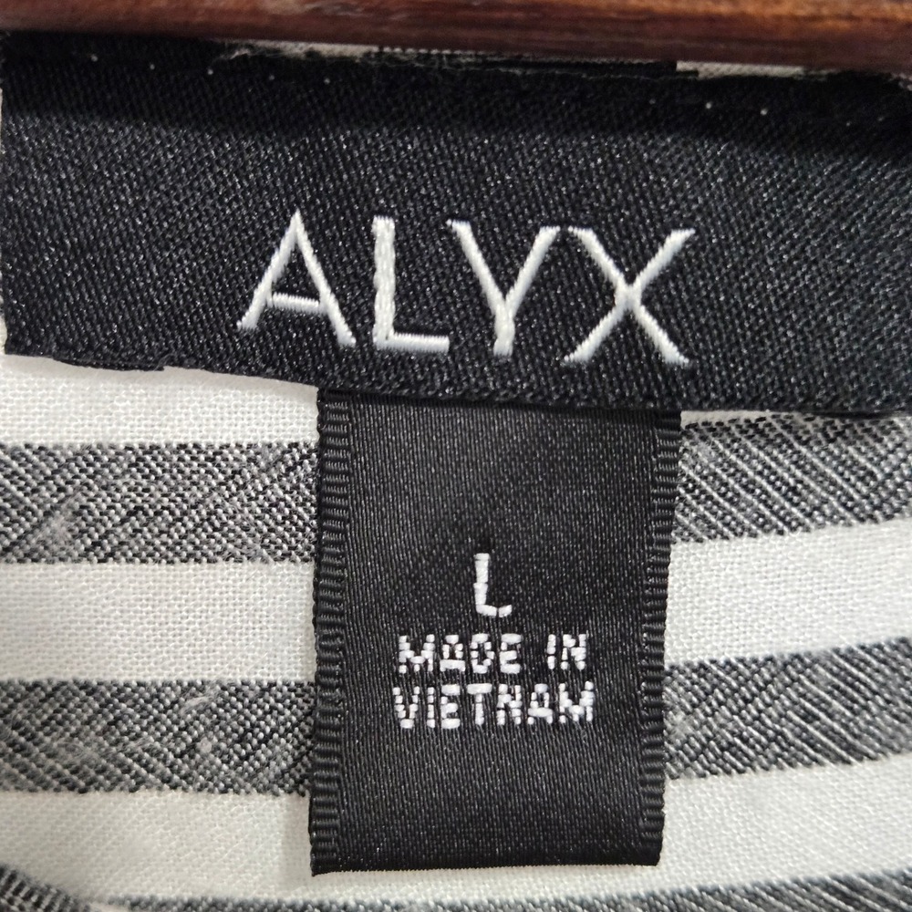 ALYX Women Black White Striped Tie Front Bell Sleeve Crochet Trim Blouse Large - Picture 3 of 6